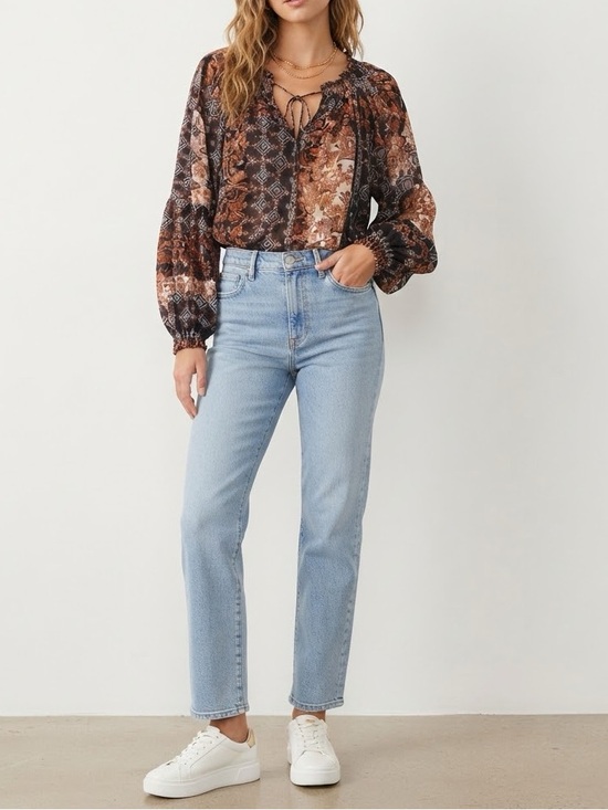 Tops - 🔥$10 FINAL PRICE🔥 Women's Boho Paisley Peasant Blouse - Brown Multi